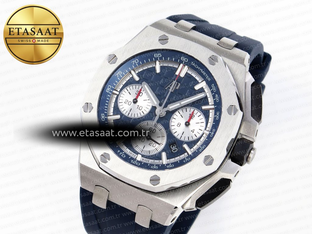 royal oak offshore 44mm ss bezel apf 11 best edition blue silver dial on blue rubber strap a44012