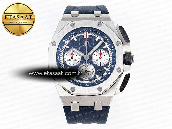 Audemars Piguet Royal Oak Offshore 44MM Mavi/Gümüş A4401 Eta Saat - 1:1 Süper Klon Replika Saat