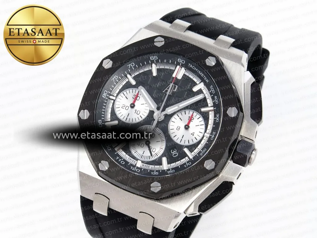 royal oak offshore 44mm ss black ceramic bezel apf 11 best edition black silver dial on black rubber strap a44012