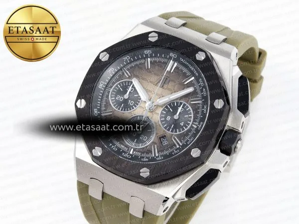 royal oak offshore 44mm ss black ceramic bezel apf 11 best edition brown dial on brown rubber strap a44012