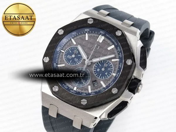 royal oak offshore 44mm ss black ceramic bezel apf 11 best edition gray blue dial on gray rubber strap a44012