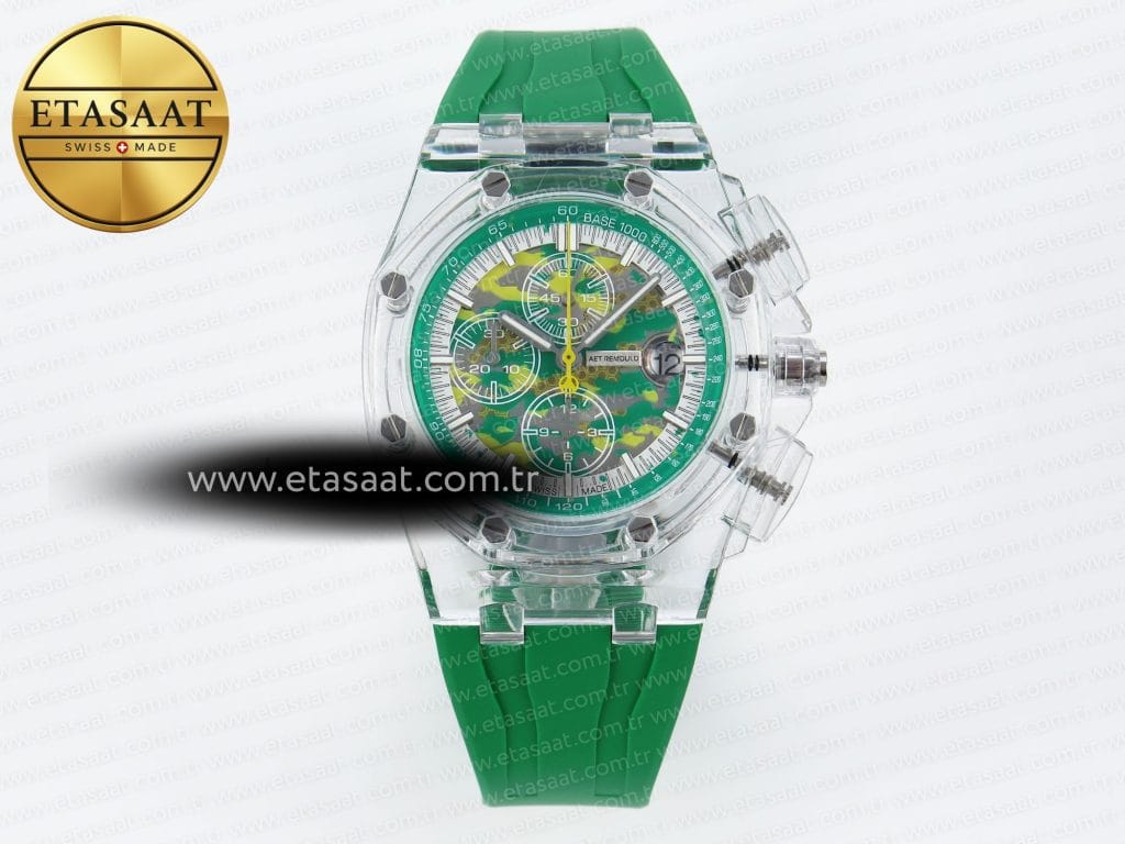 Audemars Piguet Royal Oak Offshore 44MM Şeffaf Yeşil Eta Saat - Görsel 3 - 1:1 Süper Klon Saat