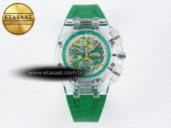 Audemars Piguet Royal Oak Offshore 44MM Şeffaf Yeşil Eta Saat - Görsel 3 - 1:1 Süper Klon Saat