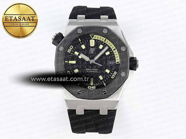 Audemars Piguet Royal Oak Offshore Diver 15720 Siyah SA4308 Eta Saat - 1:1 Süper Klon Replika Saat