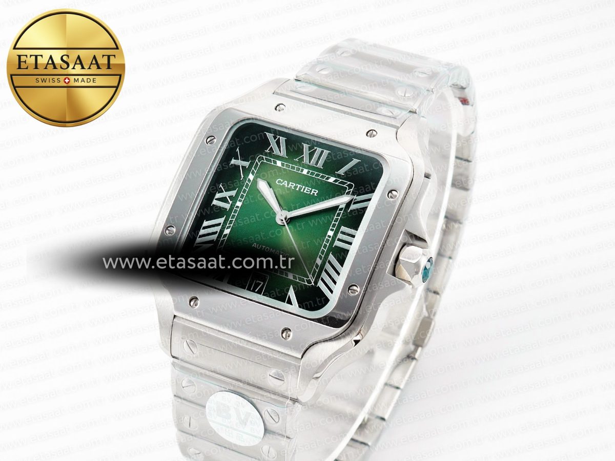 Cartier Santos de Cartier 40mm SS 2018 BVF 1:1 Best Edition Green Dial on SS SmartLinks Bracelet MIYOTA 9015 V2 - Görsel 2