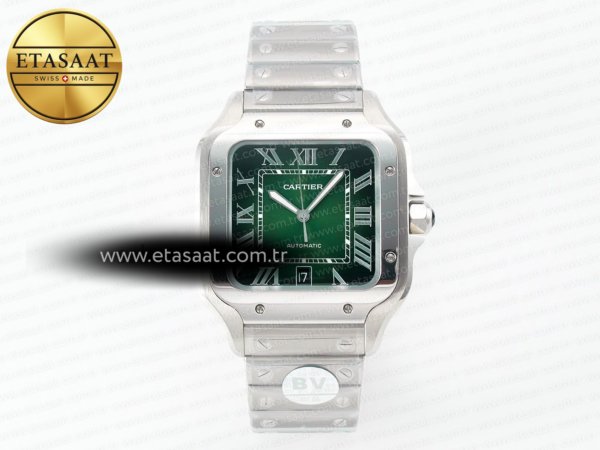 Cartier Santos de Cartier 40mm 2018 Bvf Yeşil Kadran 9015 Eta Saat - 1:1 Süper Klon Replika Saat