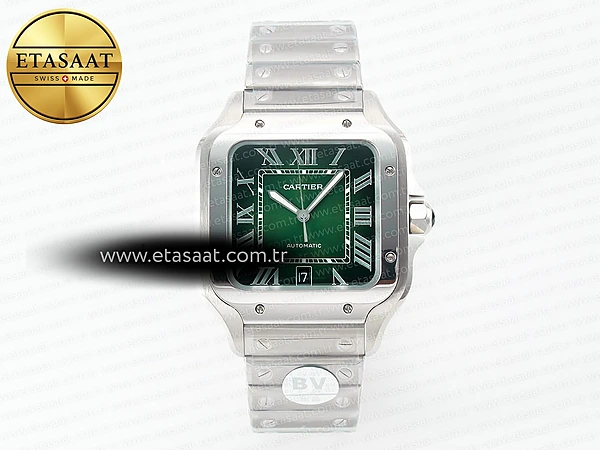 Cartier Santos de Cartier 40mm 2018 Bvf Yeşil Kadran 9015 Eta Saat - 1:1 Süper Klon Replika Saat