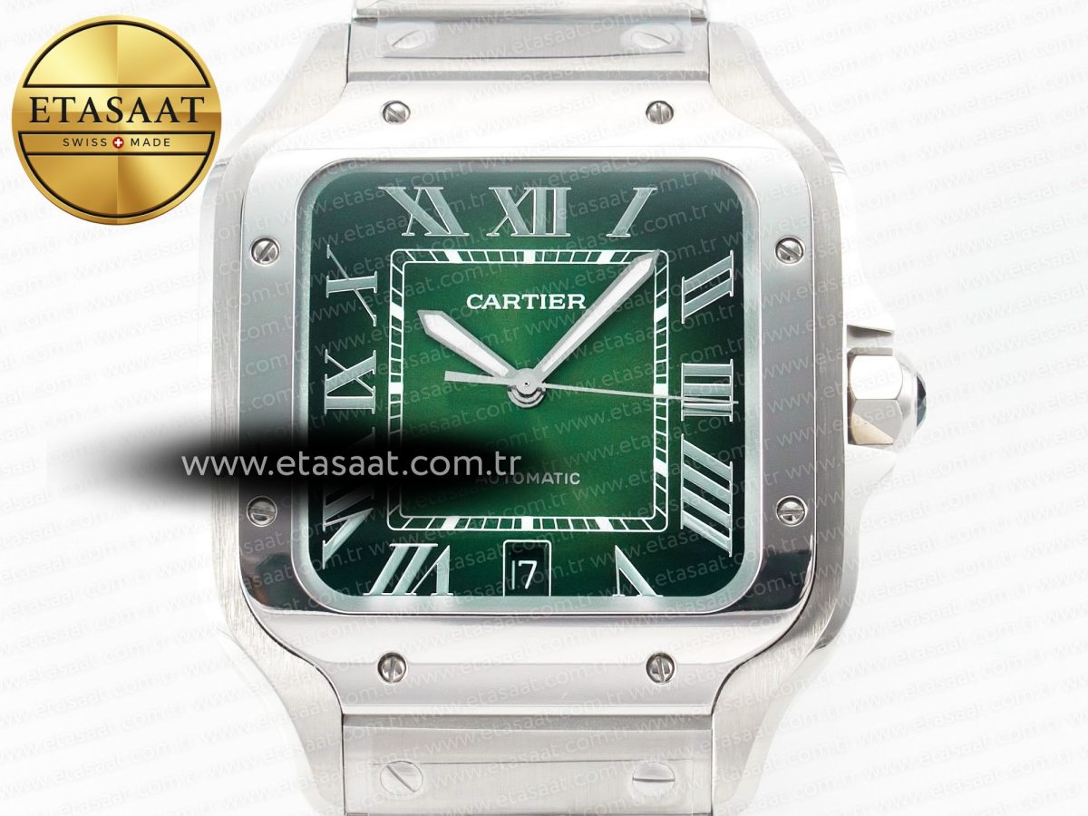 Cartier Santos de Cartier 40mm SS 2018 BVF 1:1 Best Edition Green Dial on SS SmartLinks Bracelet MIYOTA 9015 V2 - Görsel 4