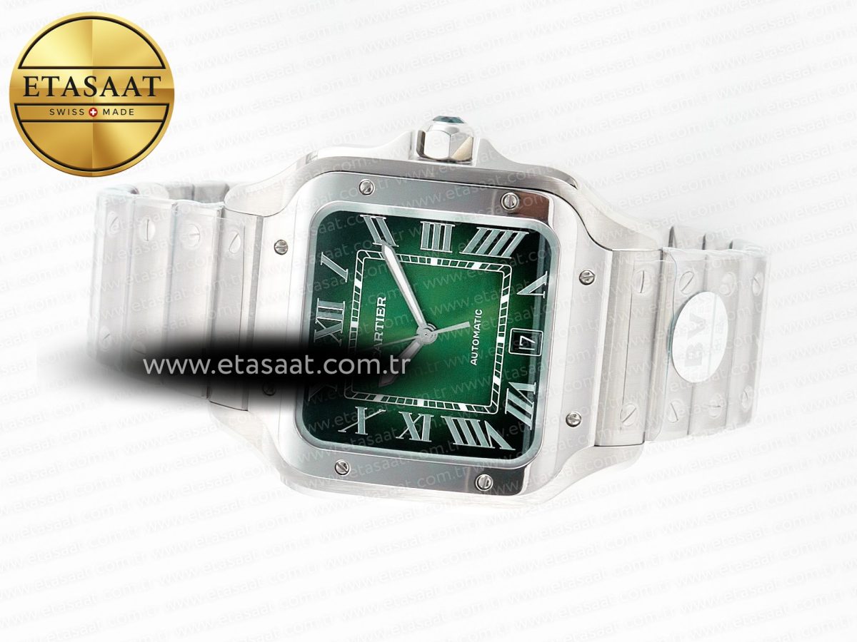 Cartier Santos de Cartier 40mm SS 2018 BVF 1:1 Best Edition Green Dial on SS SmartLinks Bracelet MIYOTA 9015 V2 - Görsel 9