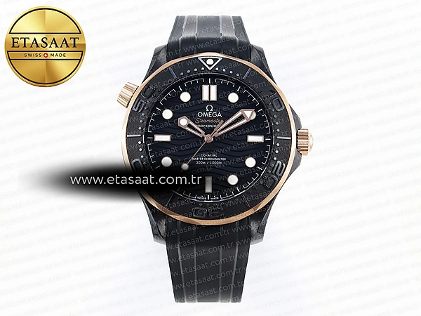 Omega Seamaster 300M Siyah Kadran RG Bezel A8806 Eta Saat - 1:1 Süper Klon Replika Saat