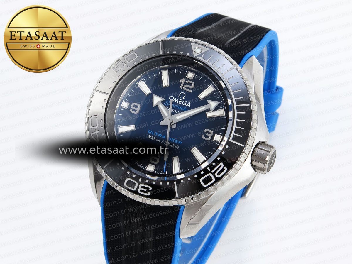 Omega SEAMASTER PLANET OCEAN 6000M BLUE DIAL BLACK BEZEL ON RUBBER A2824 - Görsel 1