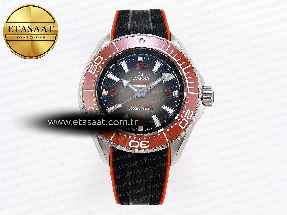 Omega Seamaster Planet Ocean 6000M Gri Kadran Turuncu A2824 Eta Saat - 1:1 Süper Klon Replika Saat
