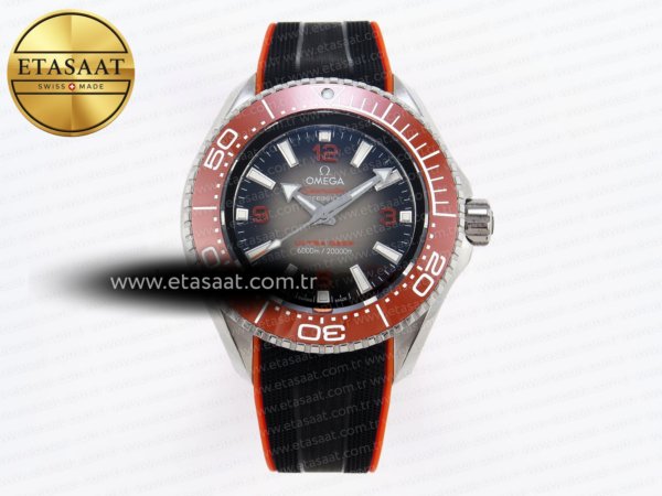 Omega Seamaster Planet Ocean 6000M Gri Kadran Turuncu A2824 Eta Saat - 1:1 Süper Klon Replika Saat