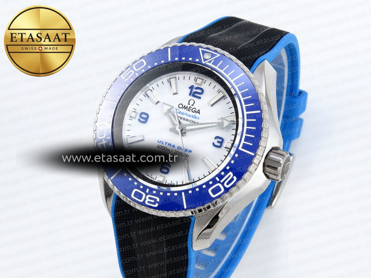Omega SEAMASTER PLANET OCEAN 6000M WHITE DIAL BLUE BEZEL ON RUBBER A2824 - Görsel 1