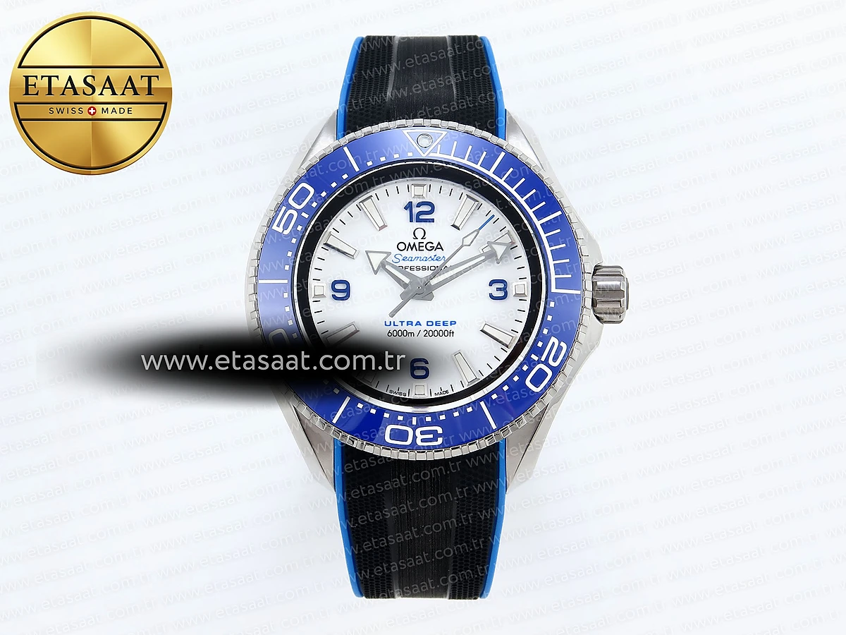 Omega Seamaster Planet Ocean 6000M Beyaz Kadran Mavi A2824 Eta Saat - 1:1 Süper Klon Replika Saat