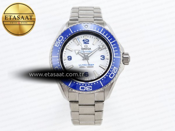 Omega Seamaster Planet Ocean 6000M Beyaz Kadran Mavi Eta Saat - 1:1 Süper Klon Replika Saat