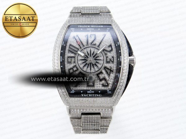 Franck Muller Vanguard Siyah Tam Pırlantalı Mavi A2824 Eta Saat - 1:1 Süper Klon Replika Saat