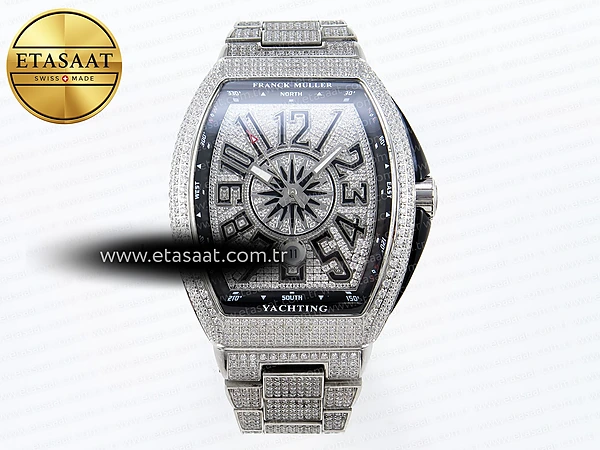 Franck Muller Vanguard Siyah Tam Pırlantalı Mavi A2824 Eta Saat - 1:1 Süper Klon Replika Saat