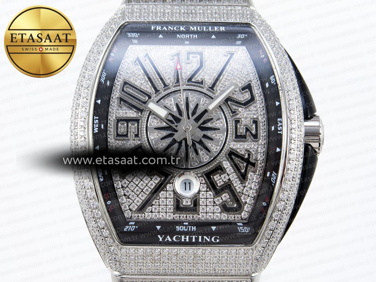 Franck Muller Vanguard SS Black Full Diamond Blue Dial on Diamonds A2824 - Görsel 4