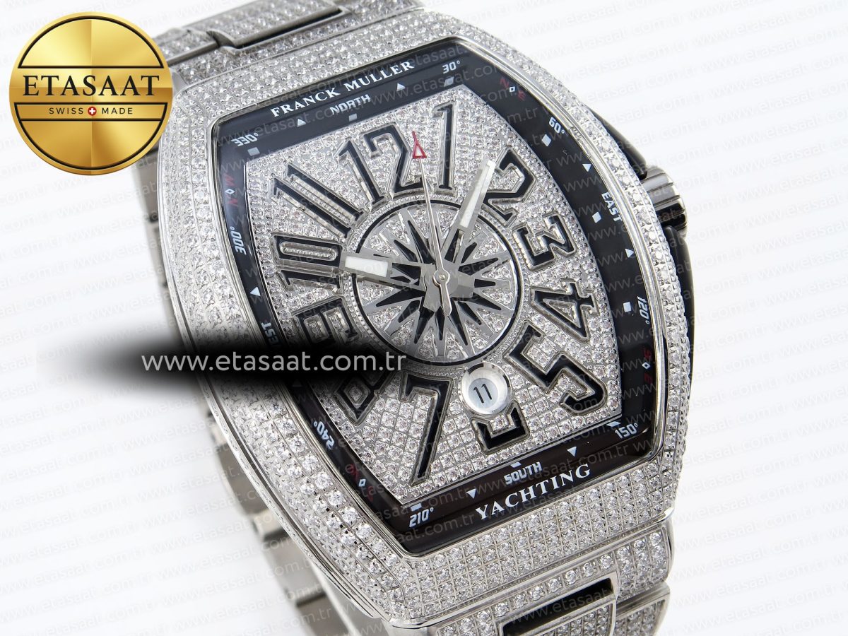 Franck Muller Vanguard SS Black Full Diamond Blue Dial on Diamonds A2824 - Görsel 5