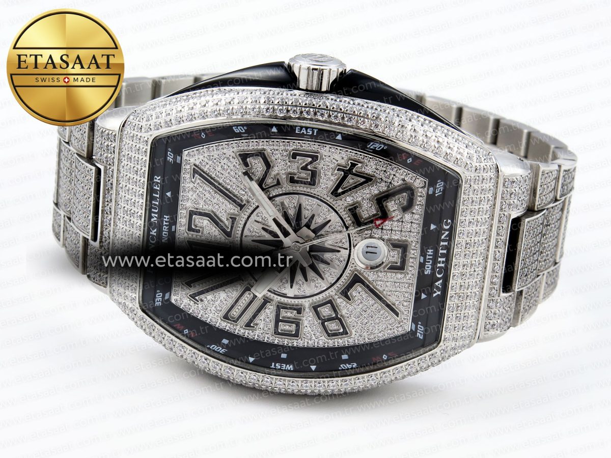 Franck Muller Vanguard SS Black Full Diamond Blue Dial on Diamonds A2824 - Görsel 6