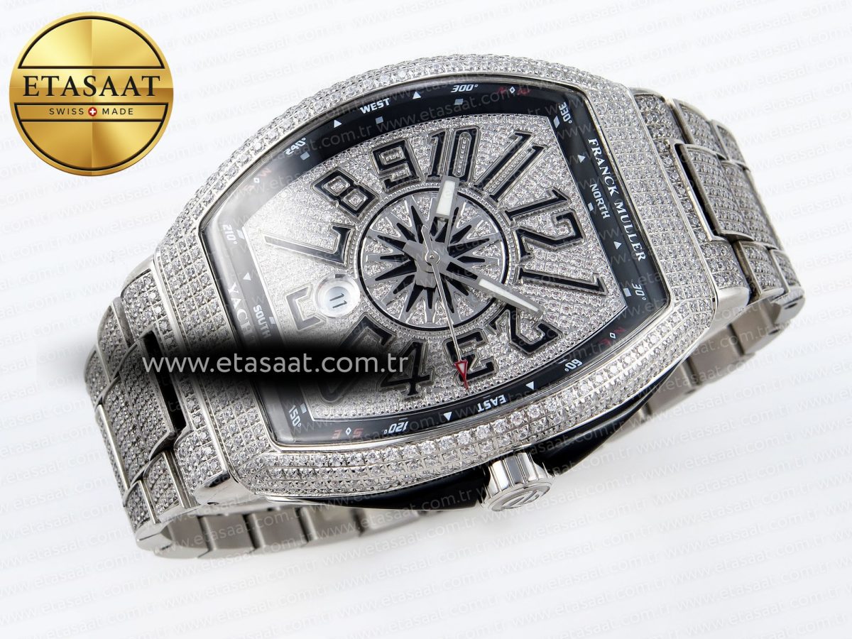 Franck Muller Vanguard SS Black Full Diamond Blue Dial on Diamonds A2824 - Görsel 7