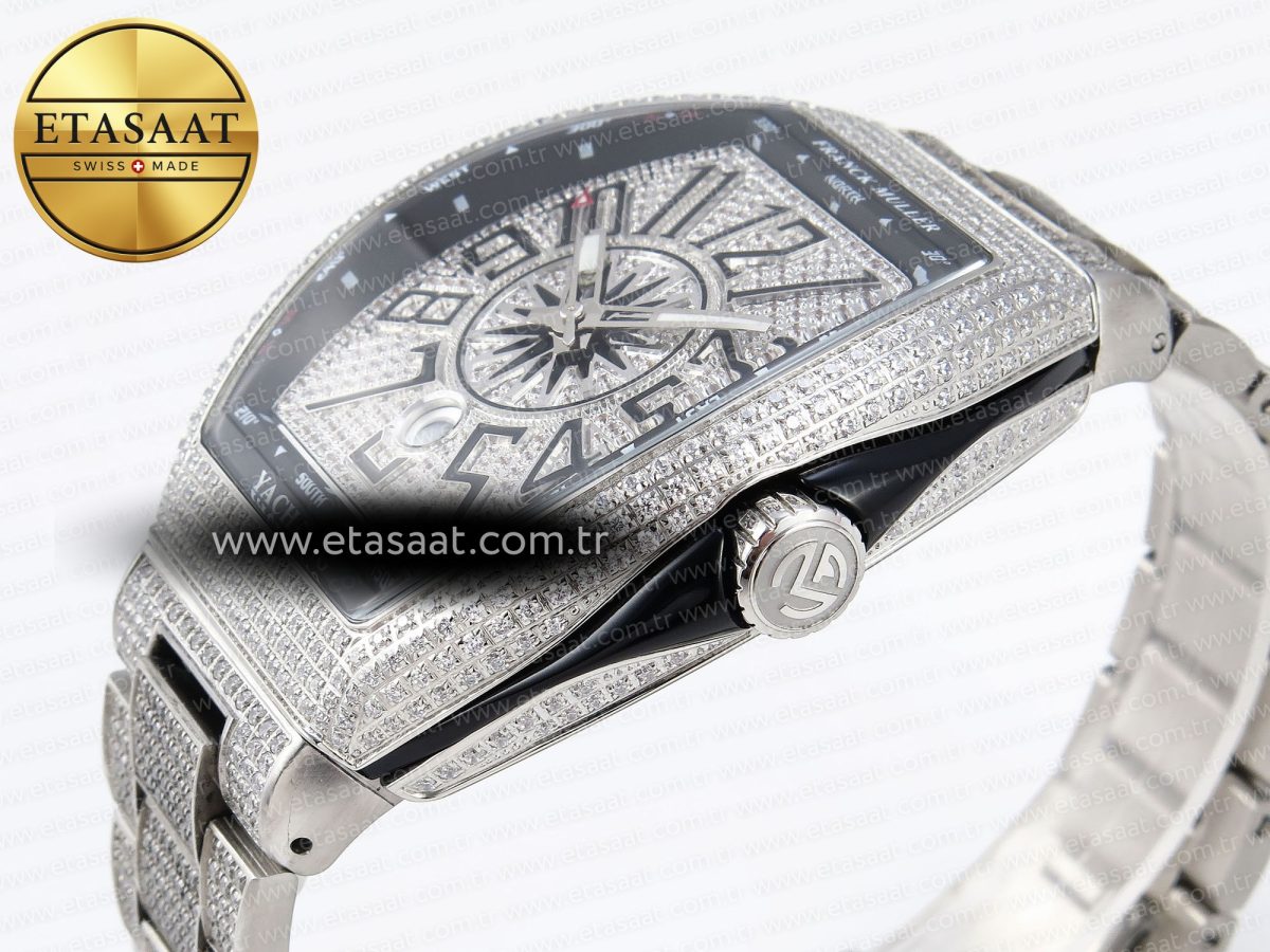 Franck Muller Vanguard SS Black Full Diamond Blue Dial on Diamonds A2824 - Görsel 8