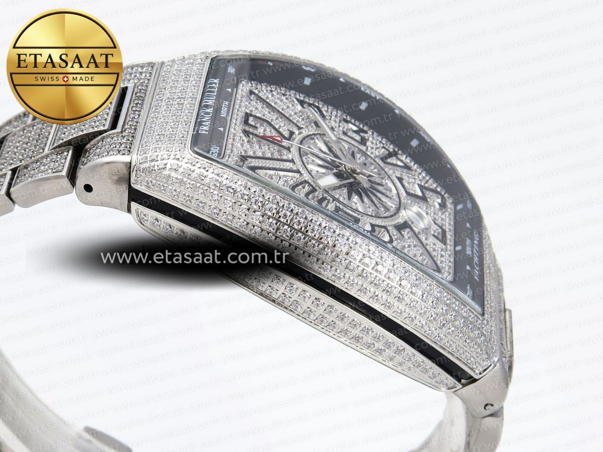 Franck Muller Vanguard SS Black Full Diamond Blue Dial on Diamonds A2824 - Görsel 9