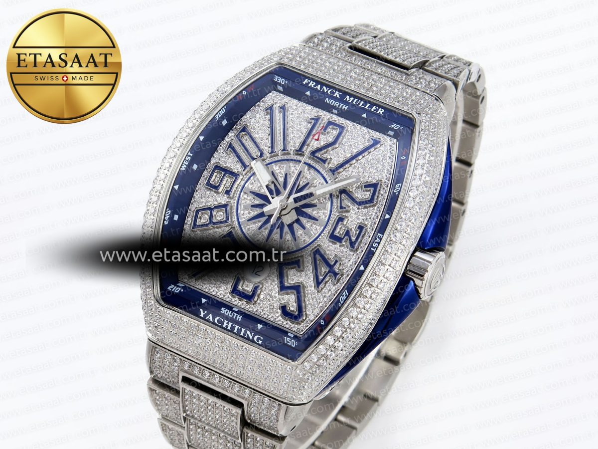 Franck Muller Vanguard SS Full Diamond Blue Dial on Diamonds A2824 - Görsel 1