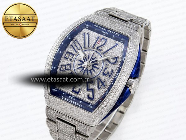 Franck Muller Vanguard SS Full Diamond Blue Dial on Diamonds A2824
