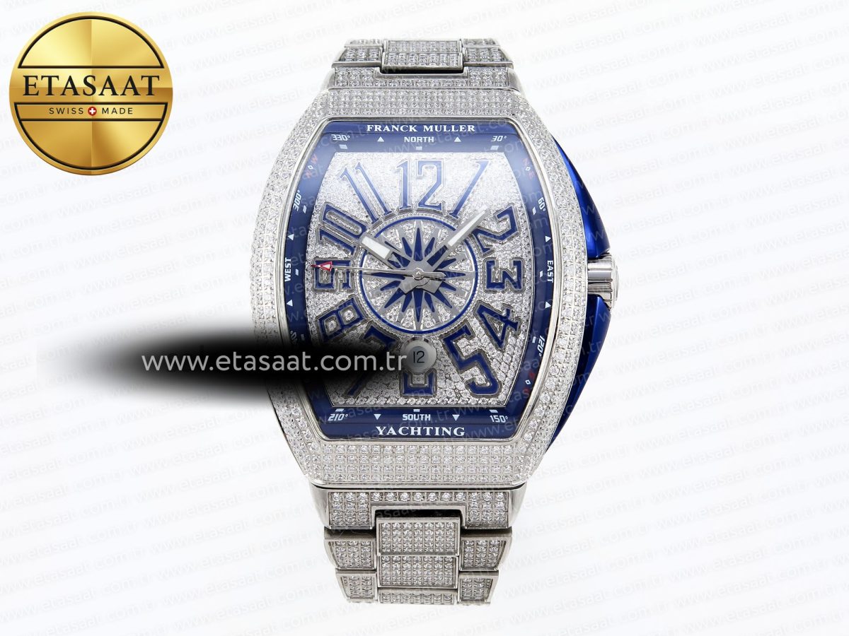 Franck Muller Vanguard SS Full Diamond Blue Dial on Diamonds A2824 - Görsel 3