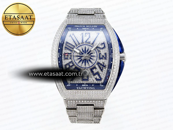 Franck Muller Vanguard Tam Pırlantalı Mavi Kadran A2824 Eta Saat - 1:1 Süper Klon Replika Saat