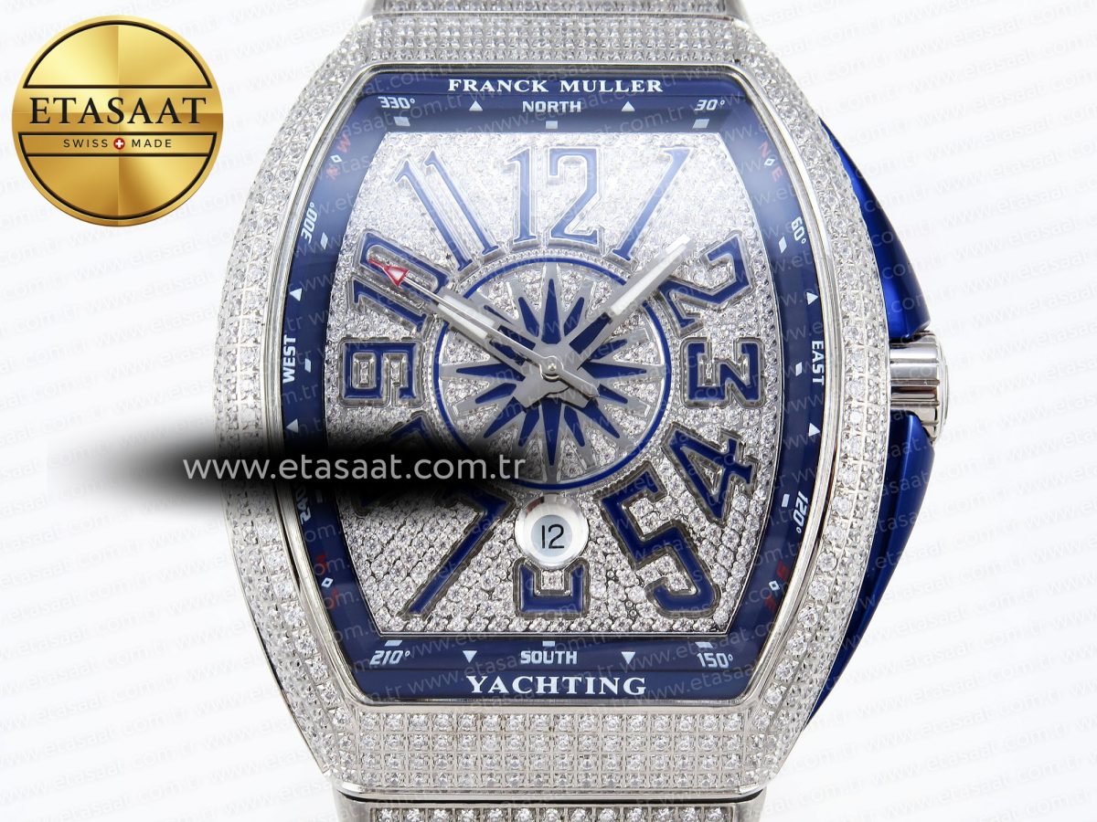 Franck Muller Vanguard SS Full Diamond Blue Dial on Diamonds A2824 - Görsel 4