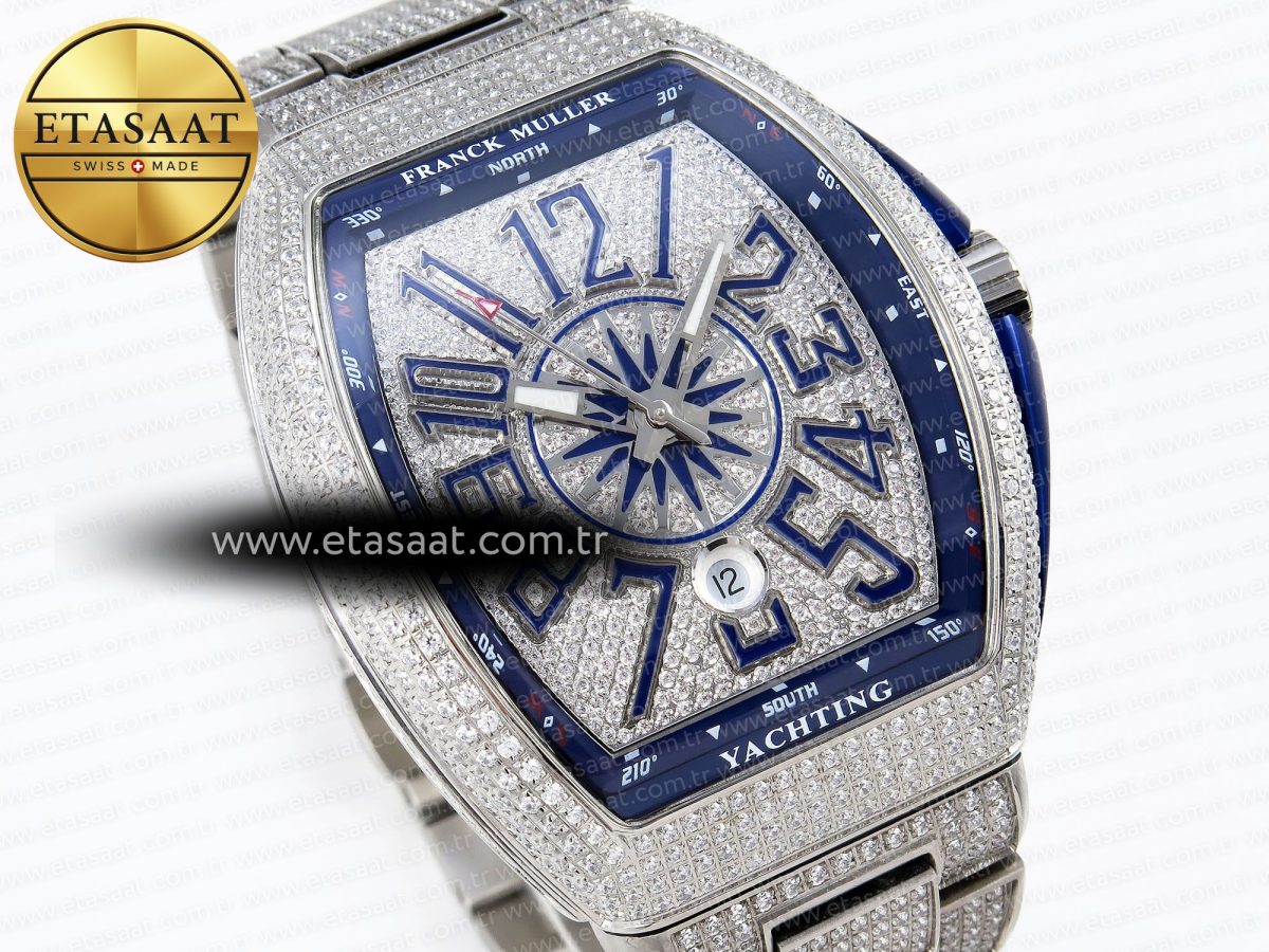 Franck Muller Vanguard SS Full Diamond Blue Dial on Diamonds A2824 - Görsel 5