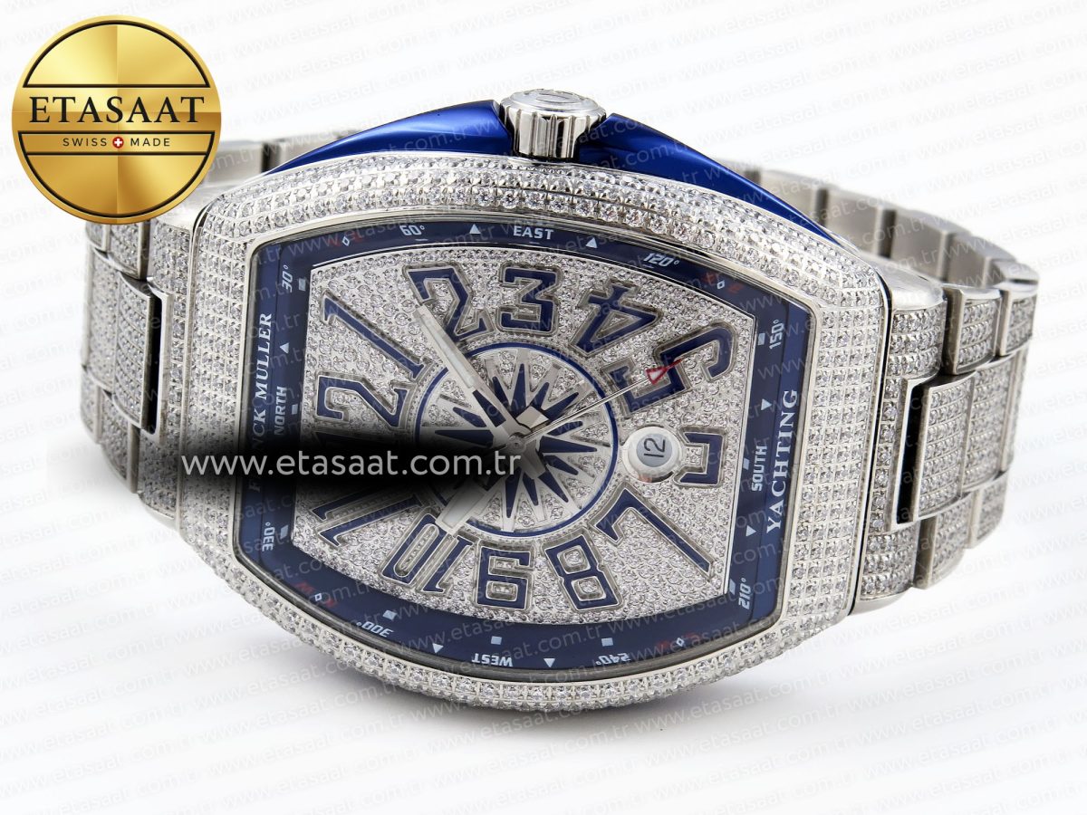 Franck Muller Vanguard SS Full Diamond Blue Dial on Diamonds A2824 - Görsel 6