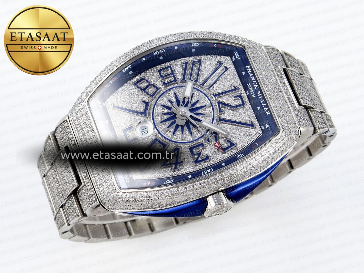 Franck Muller Vanguard SS Full Diamond Blue Dial on Diamonds A2824 - Görsel 7