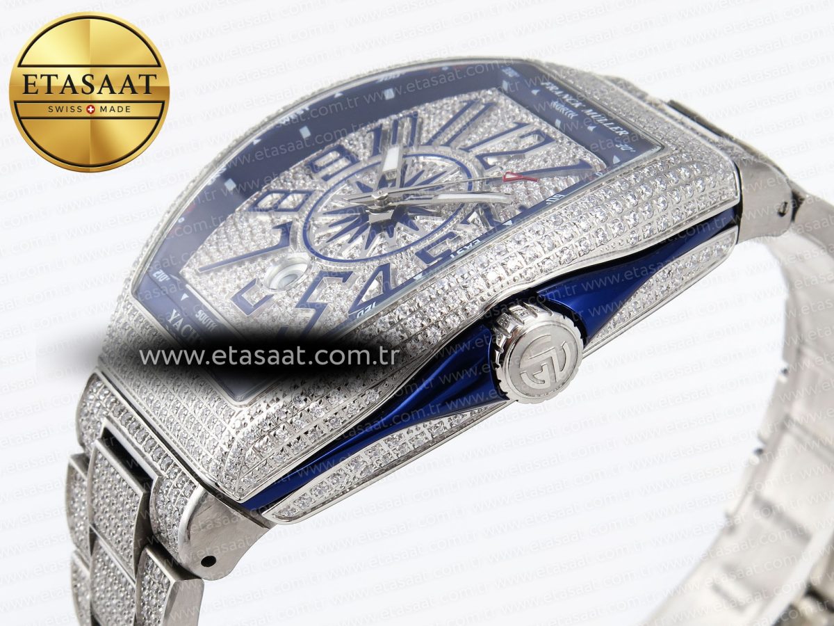 Franck Muller Vanguard SS Full Diamond Blue Dial on Diamonds A2824 - Görsel 8