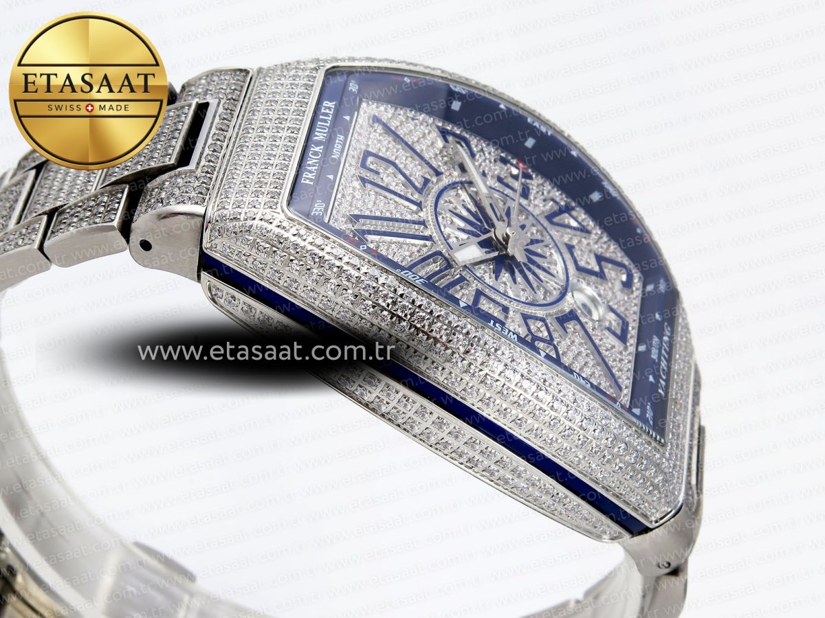 Franck Muller Vanguard SS Full Diamond Blue Dial on Diamonds A2824 - Görsel 9