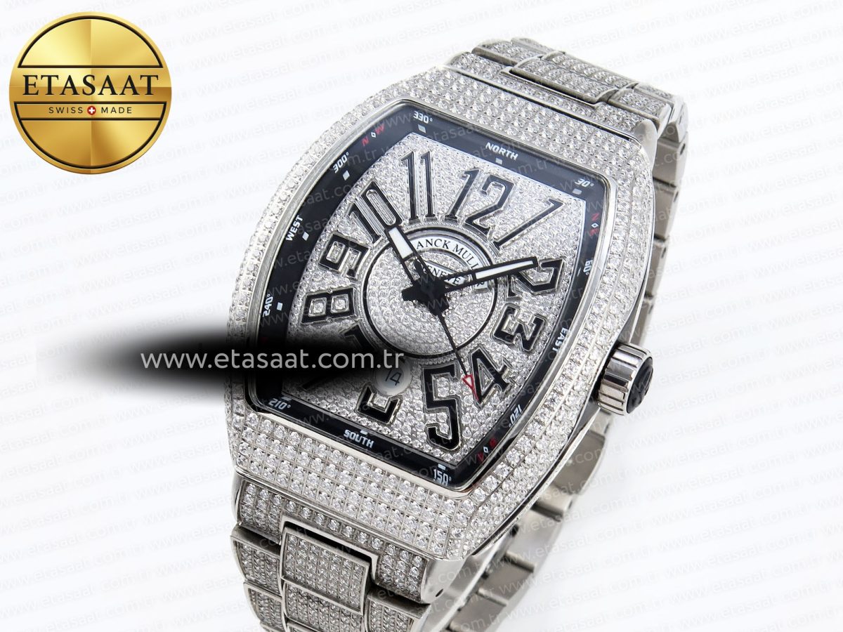 Franck Muller Vanguard SS Full Diamond Black Dial on Diamonds A2824 - Görsel 1