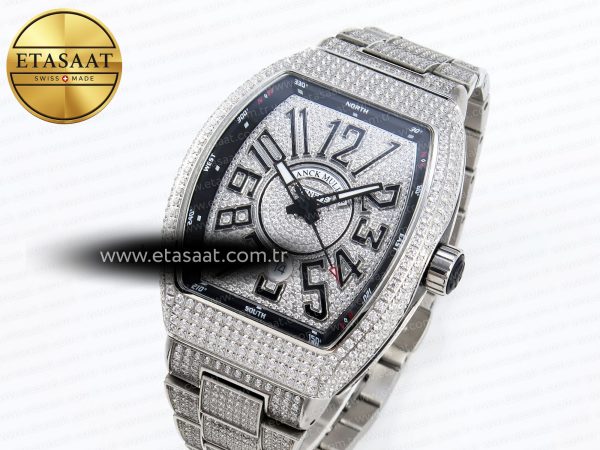 Franck Muller Vanguard SS Full Diamond Black Dial on Diamonds A2824