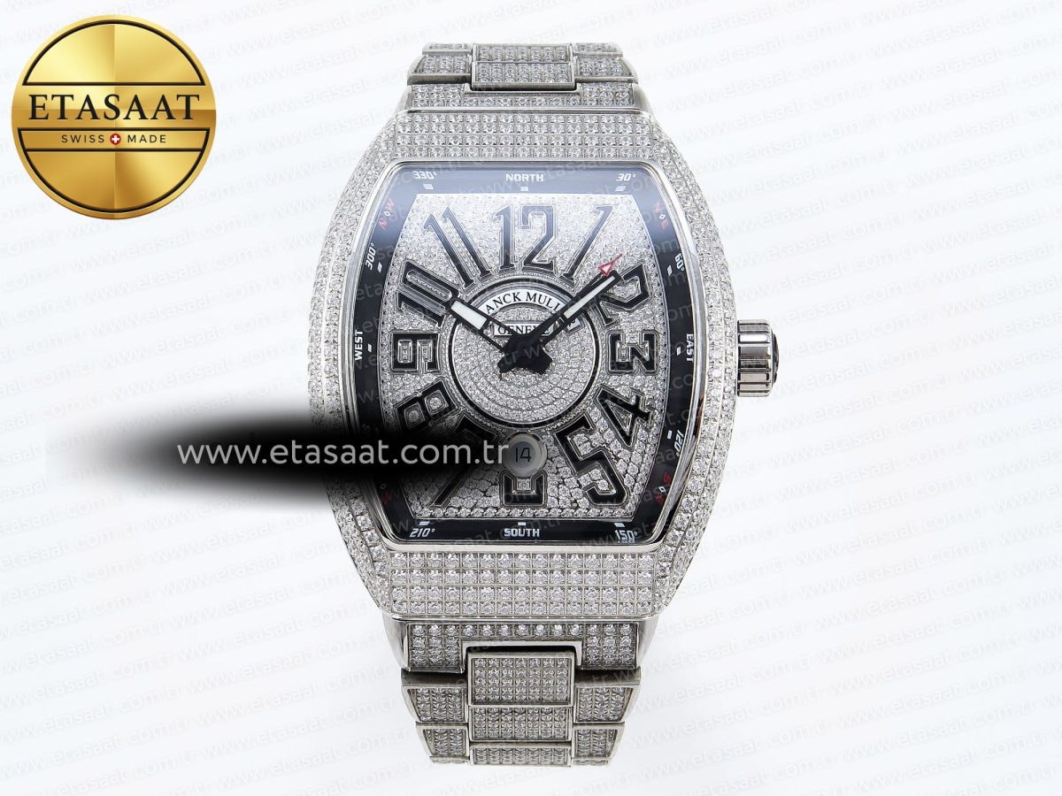 Franck Muller Vanguard SS Full Diamond Black Dial on Diamonds A2824 - Görsel 3