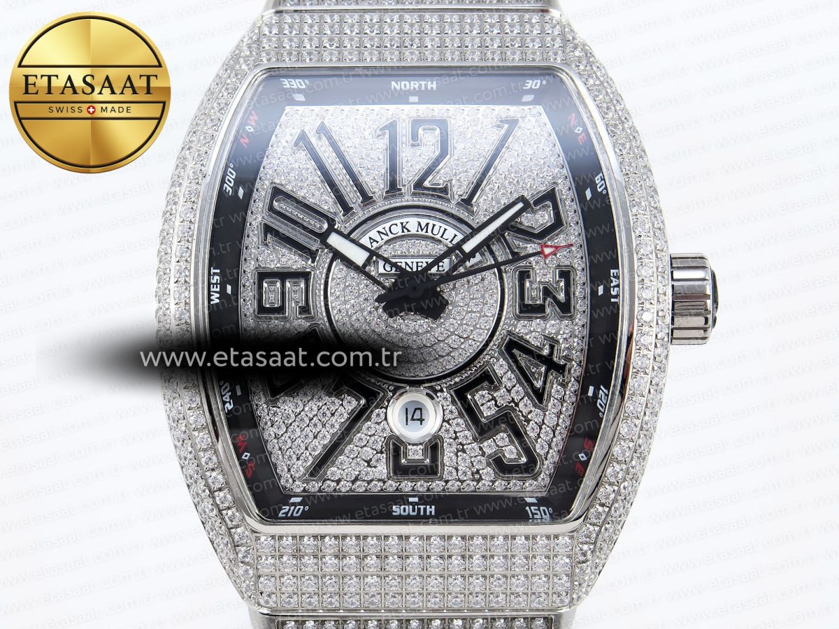Franck Muller Vanguard SS Full Diamond Black Dial on Diamonds A2824 - Görsel 4
