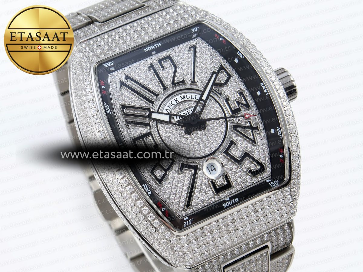 Franck Muller Vanguard SS Full Diamond Black Dial on Diamonds A2824 - Görsel 5