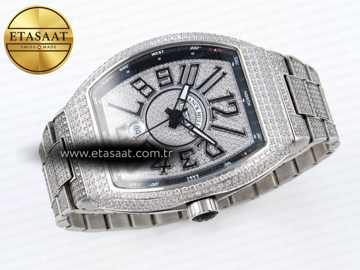 Franck Muller Vanguard SS Full Diamond Black Dial on Diamonds A2824 - Görsel 6