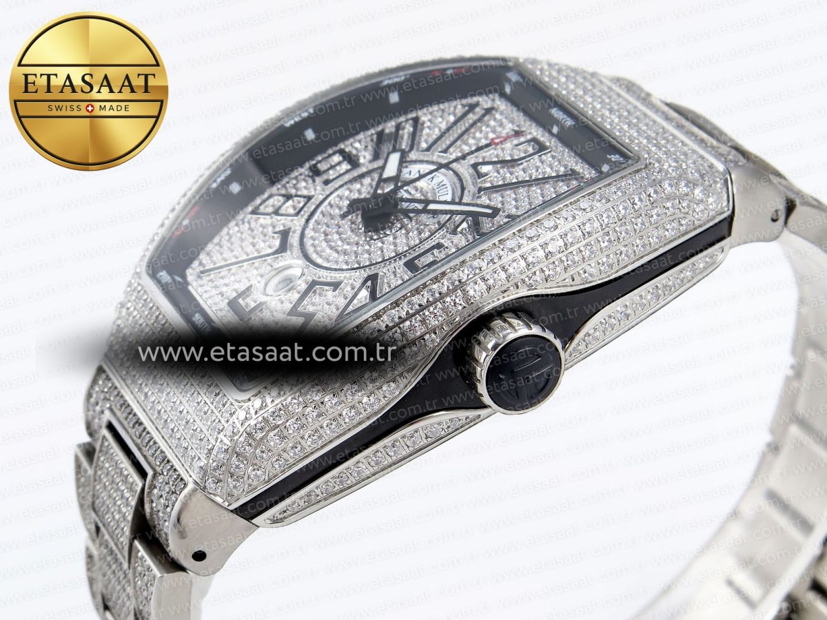 Franck Muller Vanguard SS Full Diamond Black Dial on Diamonds A2824 - Görsel 8