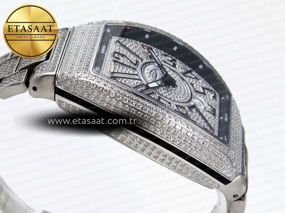 Franck Muller Vanguard SS Full Diamond Black Dial on Diamonds A2824 - Görsel 9