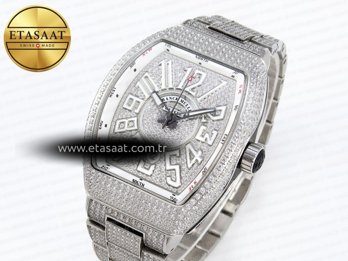 Franck Muller Vanguard SS Full Diamond White Dial on Diamonds A2824 - Görsel 1