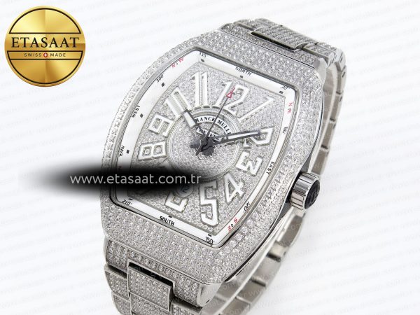 Franck Muller Vanguard SS Full Diamond White Dial on Diamonds A2824
