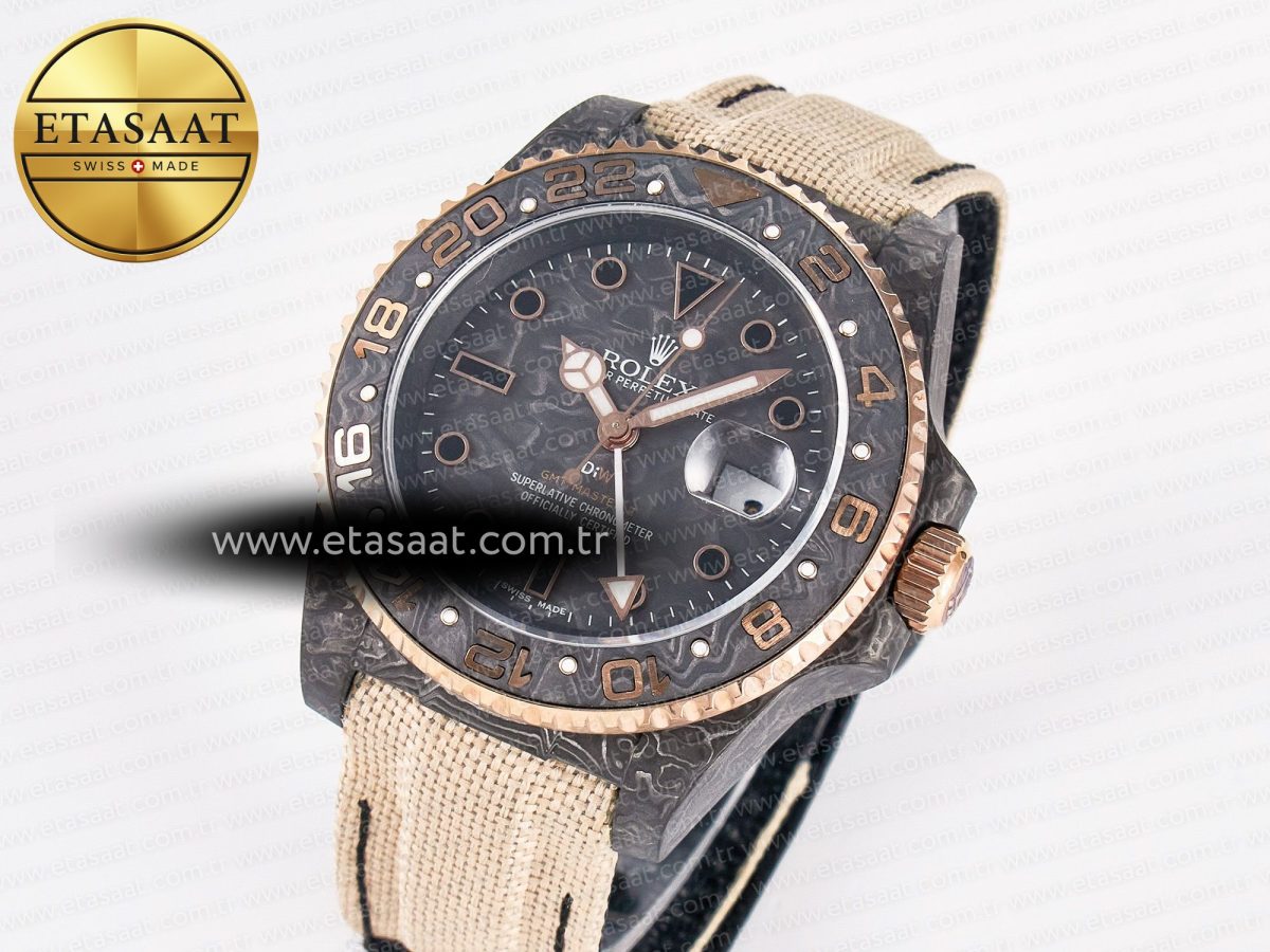 Rolex GMT Carbon Best Edition Black Carbon Dial Markers on Beige Nylon Strap SA3186 - Görsel 1
