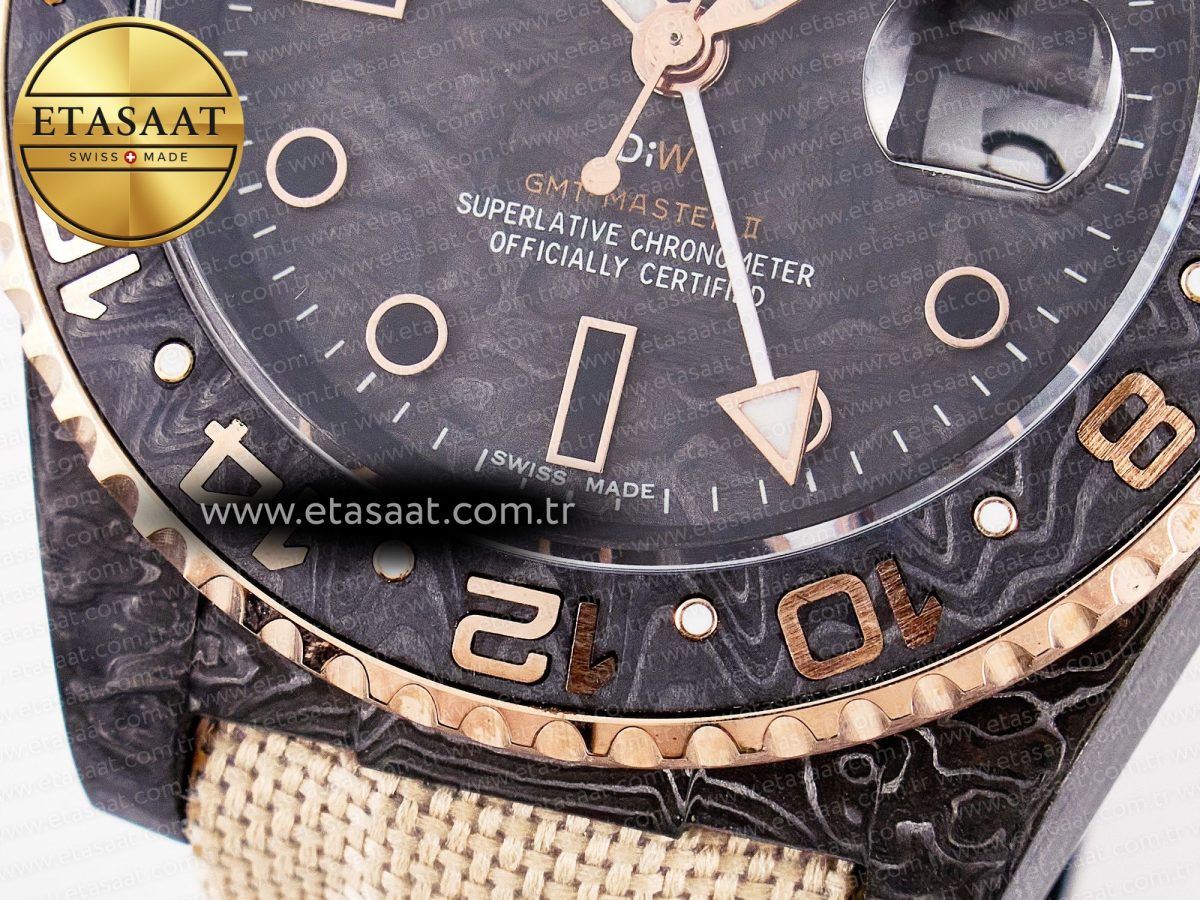 Rolex GMT Carbon Best Edition Black Carbon Dial Markers on Beige Nylon Strap SA3186 - Görsel 13